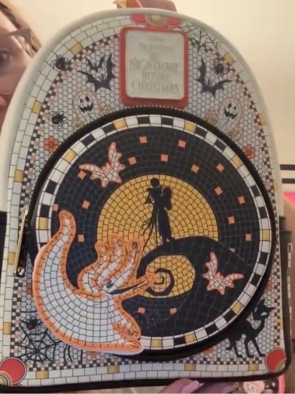 Nightmare Before Christmas Mosaic Backpack - Black & Orange